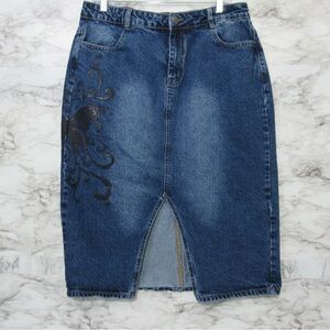 Daisy Street Butterfly Filigree Denim Midi Skirt Size Large